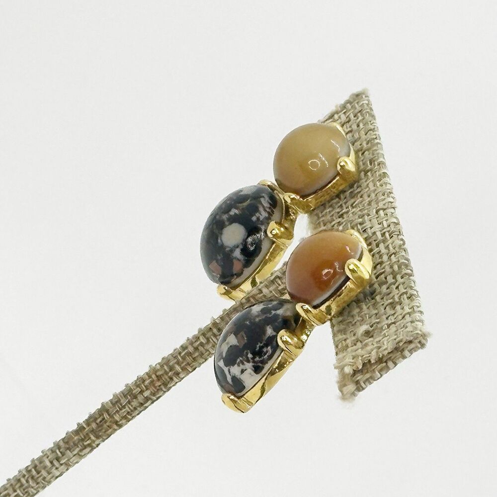 Vintage MONET Earrings Faux Stone Cabochon Gold Tone Dangle Statement Pierced - Picture 3 of 9